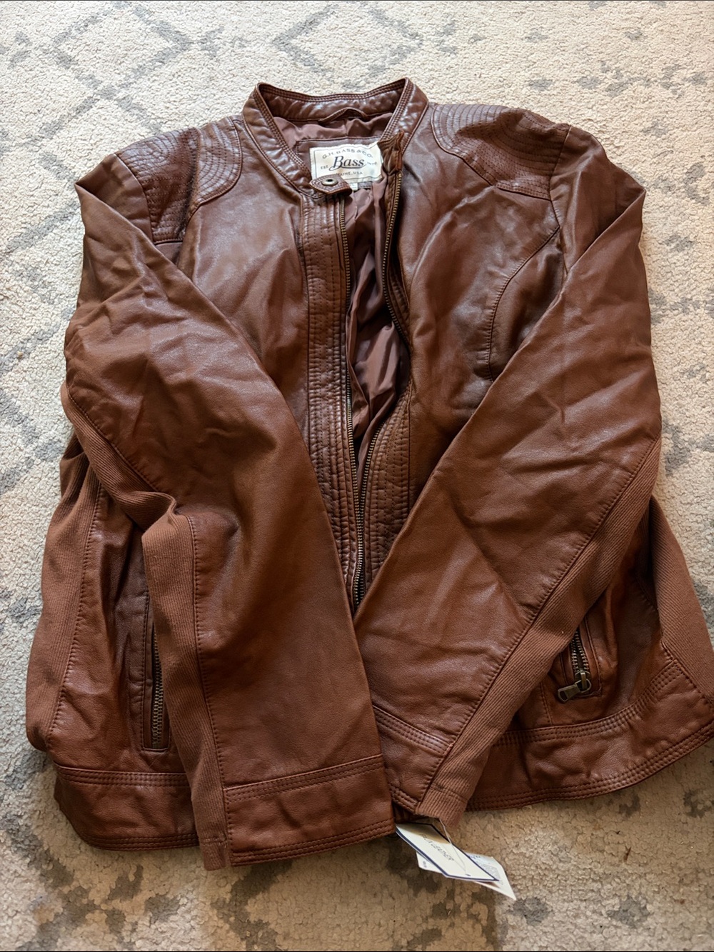 Bass Cognac Leather Jacket Tag - XXL